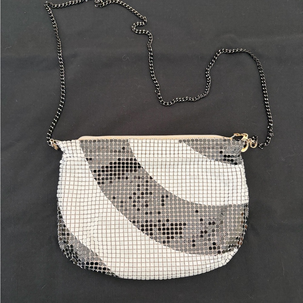 Quirky Silver and Black Mesh Crossbody Bag